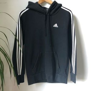 ADIDAS Women’s Black Pullover Hoodie White Stripes On Sleeve Size S